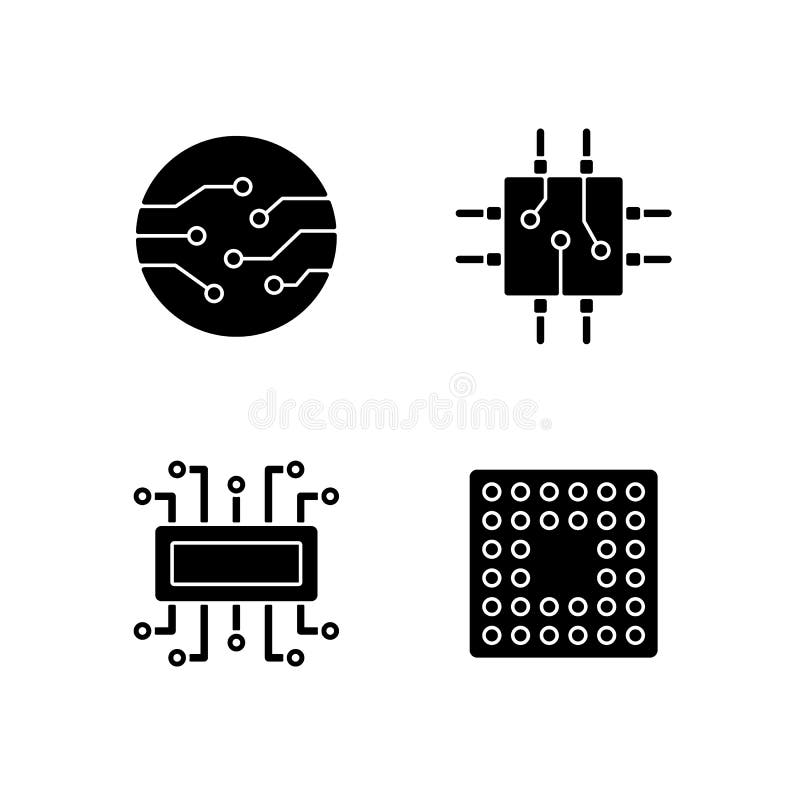 Microcircuits black glyph icons set on white space royalty free illustration