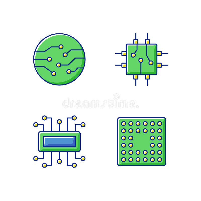 Microcircuits RGB color icons set stock illustration