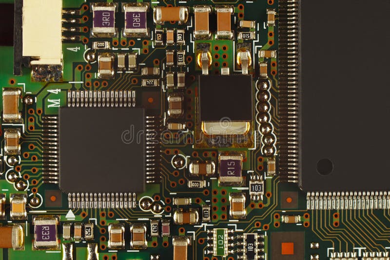 Microelectronic Circuit with Microchips Board from Digital Device Close