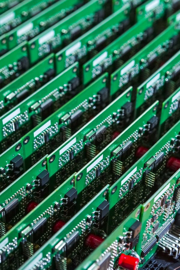 Microelectronics Industry and Manufacturing. Stack of Produced Printed