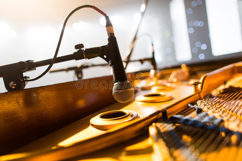 A close-up of the piano microphone. A close-up of the piano microphone