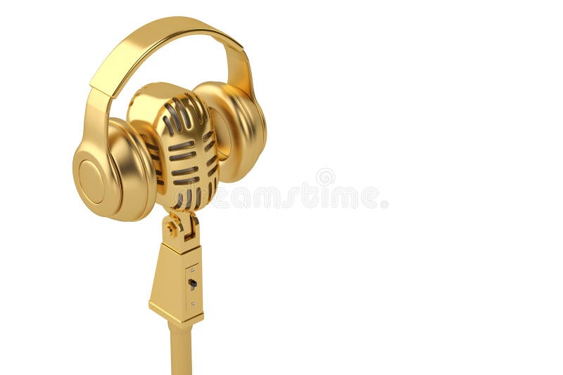 Microfone Dourado Do Estilo Antigo Com Fones De Ouvido Ilustração 3D  Ilustração Stock - Ilustração de retro, povos: 118043197