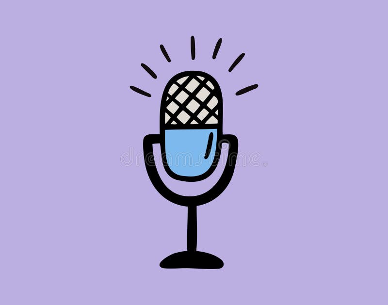 Microfono per registrazione podcast con onde sonore su sfondo viola royalty illustrazione gratis