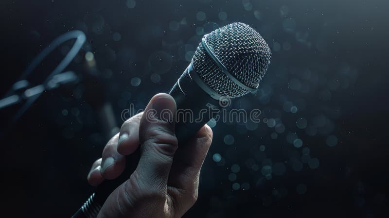 Microfonul în mânăAI a generat imagine royalty free stock images