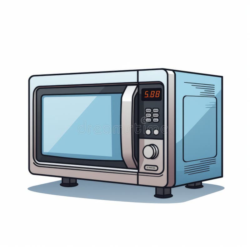 a silver-plated microwave sits on a white background, featuring a vibrant cartoonish style with light blue and dark amber colors. the graphic black outlines give it a clean and sharp appearance, enhanced by the use of screen tones. the digital design incorporates light maroon and light green elements, creating a unique and eye-catching visual. ai generated. a silver-plated microwave sits on a white background, featuring a vibrant cartoonish style with light blue and dark amber colors. the graphic black outlines give it a clean and sharp appearance, enhanced by the use of screen tones. the digital design incorporates light maroon and light green elements, creating a unique and eye-catching visual. ai generated