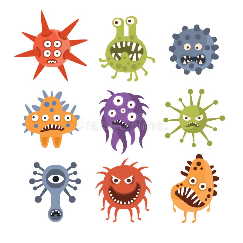 Microorganismos fantásticos agresivos del monstruo fijados stock de ilustración Microorganismos fantásticos agresivos del monstruo fijados stock de ilustración