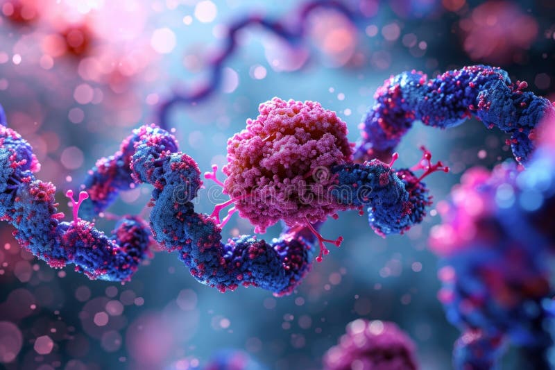 Microparticelle di scala atomica dna dnr atomi microscopio di livello molecolare proteine acidi grassi di nucleo cellulare fotografie stock libere da diritti