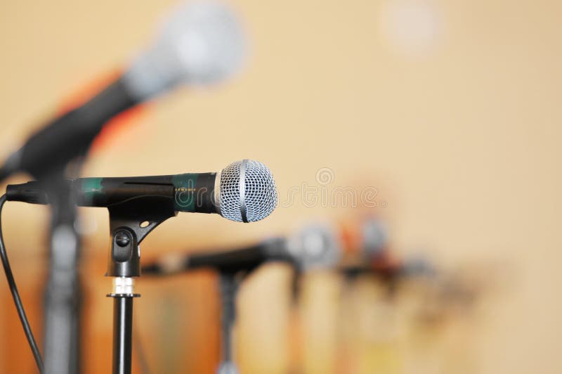 Many of the microphones in the press center