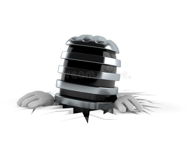 Microphone character inside hole stock illustration
