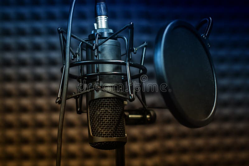 Microphone Close - Up on the Background of a Professional Recording Studio.  Workplace Singers and Musicians Stock Photo - Image of metal, cable:  198272736