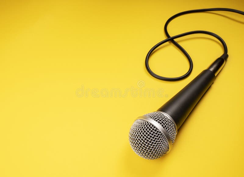 Microphone Curly Cable Yellow Background Stock Photos Free & Royalty