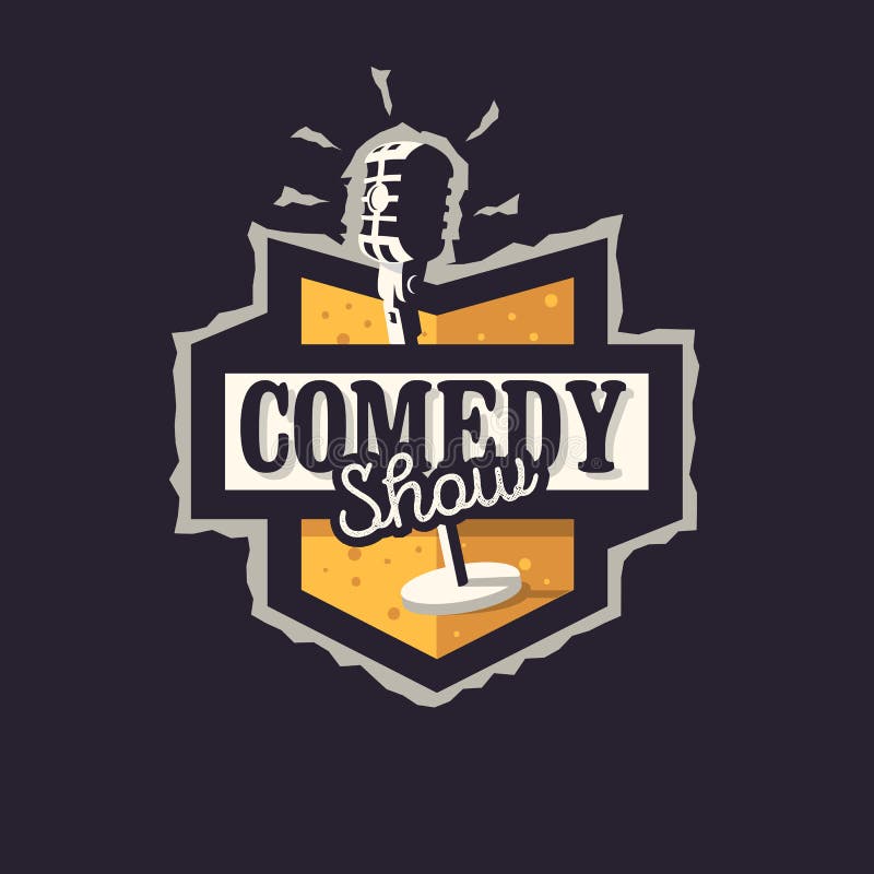 Microphone d'old-fashioned de Logo Badge Emblem Design With de comédie illustration de vecteur Microphone d'old-fashioned de Logo Badge Emblem Design With de comédie illustration de vecteur