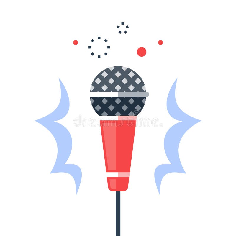 Microphone dynamique, comédie à micro ouvert, maître de cérémonie ou d'événement, talk show, podcast ou émission illustration de vecteur Microphone dynamique, comédie à micro ouvert, maître de cérémonie ou d'événement, talk show, podcast ou émission illustration de vecteur