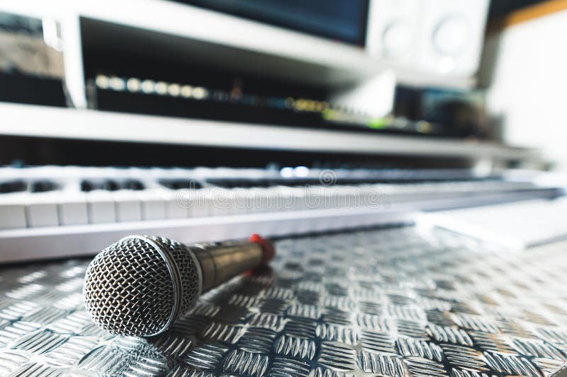 Microphone in Front of the Electric Piano, Home Studio Concept Stock Photo Image of musical