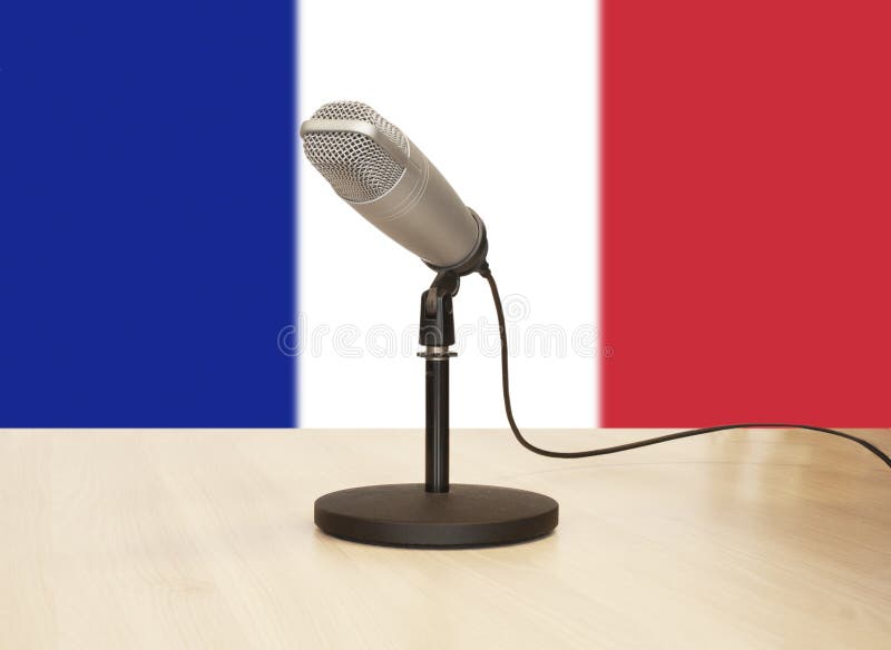 Microphone in Front of a French Flag Stock Photo Image of talk, news