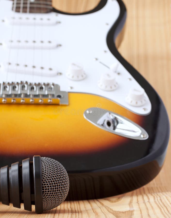 Microphone and guitar stock image. Image of rock, neck 14975057
