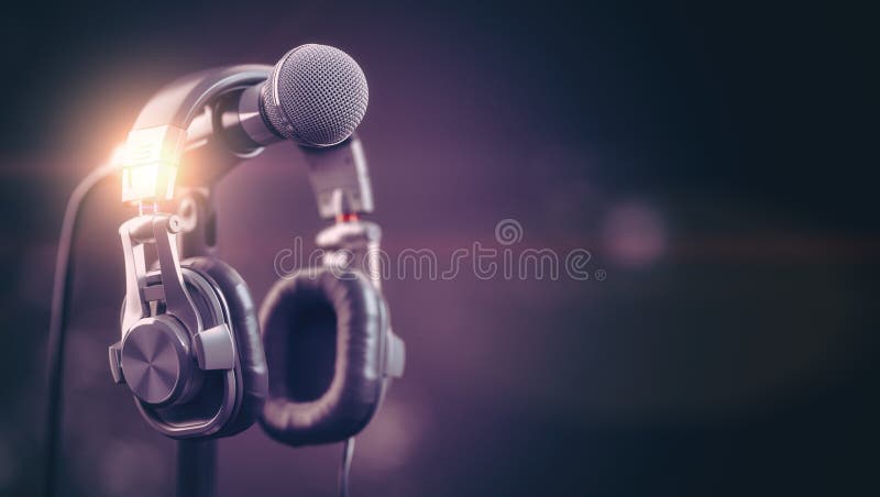 Microphone and Headphones..Audio, Music, Multimedia Background Stock  Illustration - Illustration of black, headphones: 149374458