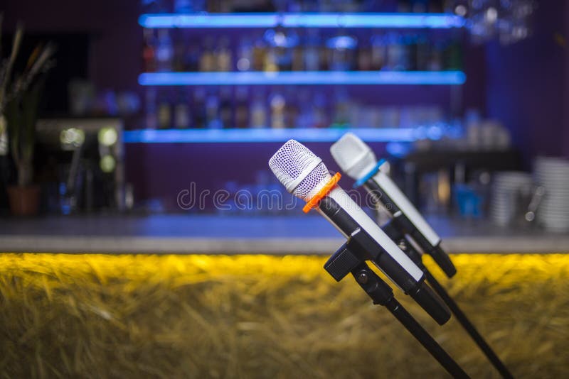 Microphone in restaurant stock image. Image of karaoke 116207735