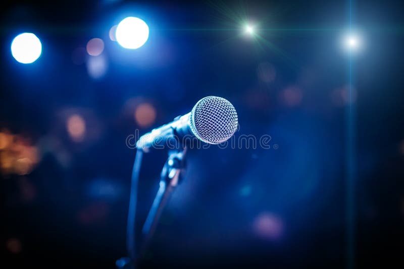 Microphone on stage stock photo. Image of glowing, karaoke 14145752