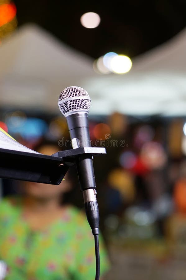 Microphone on stage stock image. Image of meeting, karaoke 48051355