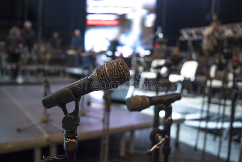 Microphone on stage stock photo. Image of club, stand 134193244
