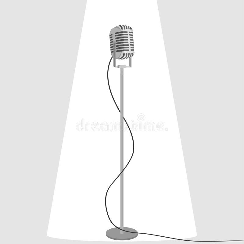 Microphone, Standup Microphone with Backlight. Cartoon Illustration of