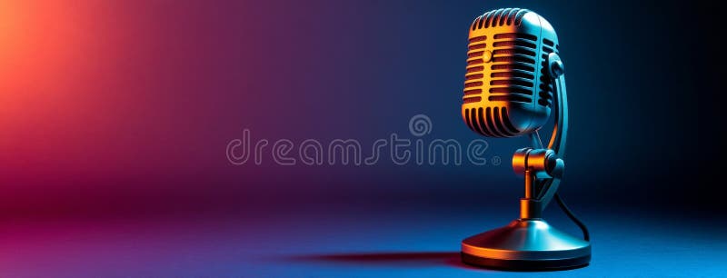 A microphone with style set against a backdrop of vibrant neon gradients royalty free stock photo