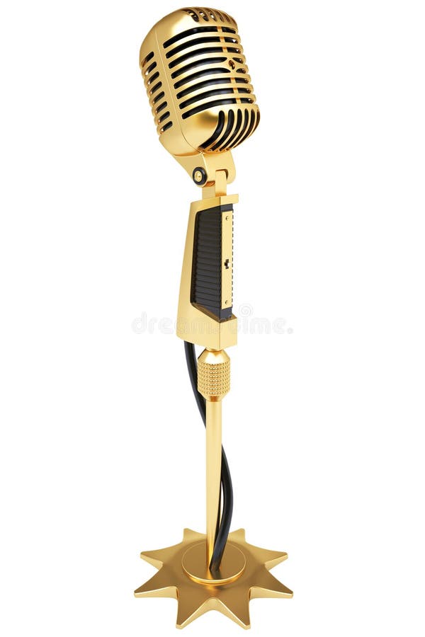 Vintage golden microphone. isolated on white.