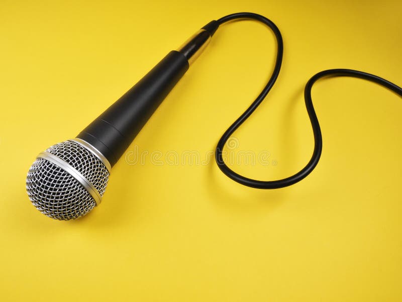 Microphone Curly Cable Yellow Background Stock Photos Free & Royalty