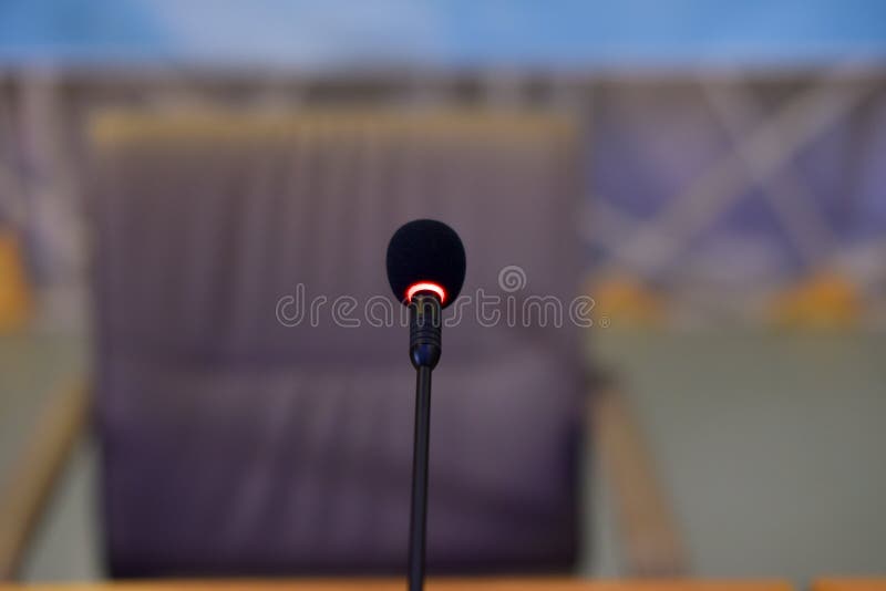 Microphones during Business Conference in Conference Room or Hall, Panel Duscusion of Economic