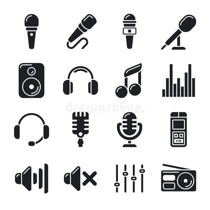 Microphones de studio, icônes de vecteur de musique illustration stock Microphones de studio, icônes de vecteur de musique illustration stock