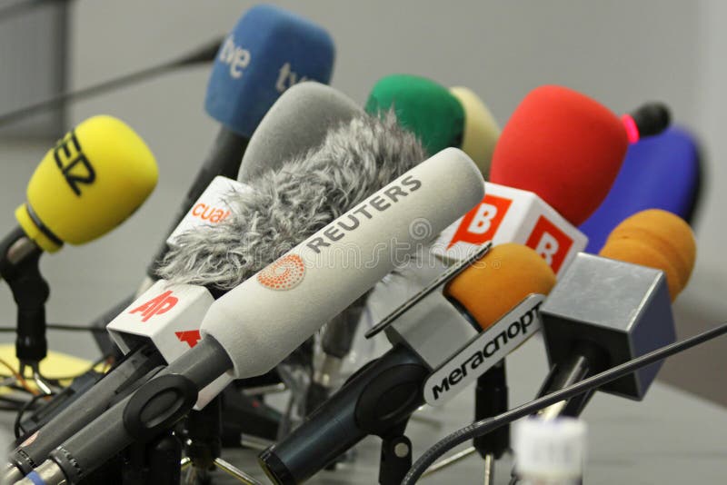 Microphones on a table royalty free stock photo