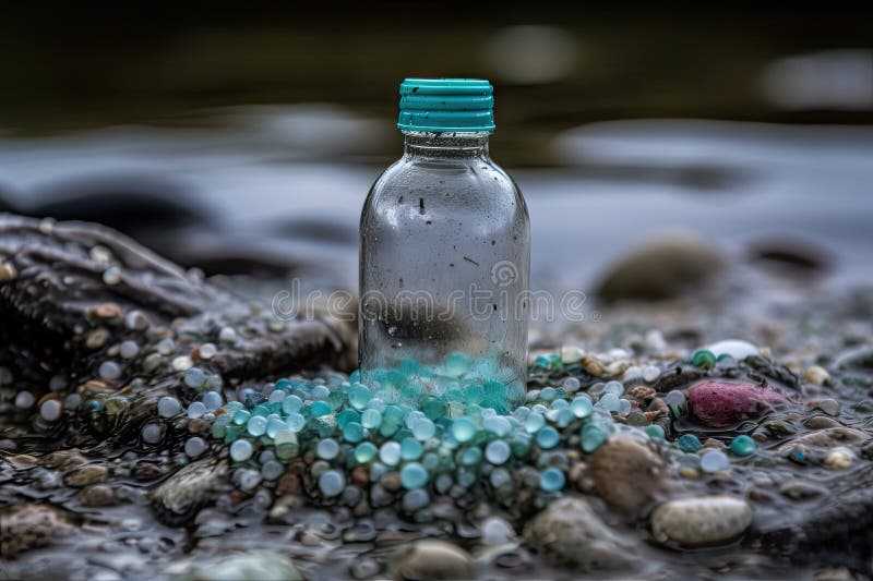 Microplastics in a Bottle of Water, with the Bottles Cap Visible Stock