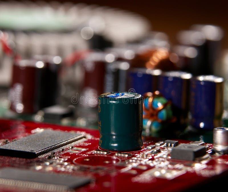 Microprocessor with motherboard background. Computer board chip circuit. Microelectronics hardware concept. royalty free stock image Microprocessor with motherboard background. Computer board chip circuit. Microelectronics hardware concept. royalty free stock image