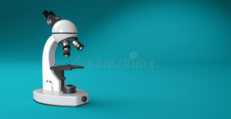Microscop alb izolat pe fundal albastru cu spațiu pentru text și imagini stock illustration
