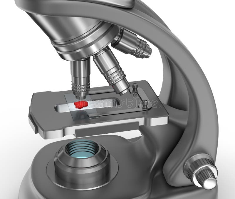 Microscope with a Blood Sample on a Glass Slide Stock Illustration