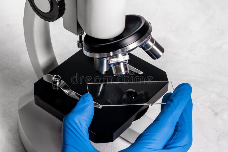 Microscope Close Up. Research in a Scientific Medical Laboratory Stock