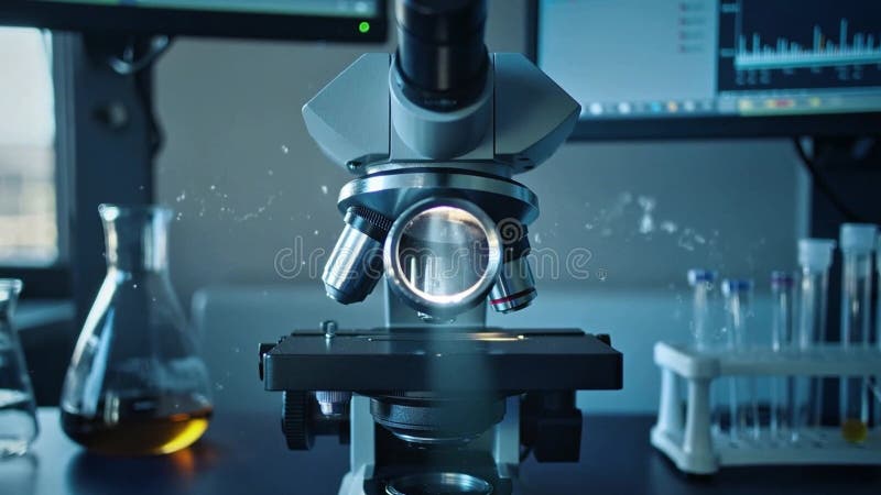 Microscope examining samples in laboratory setting vector illustration