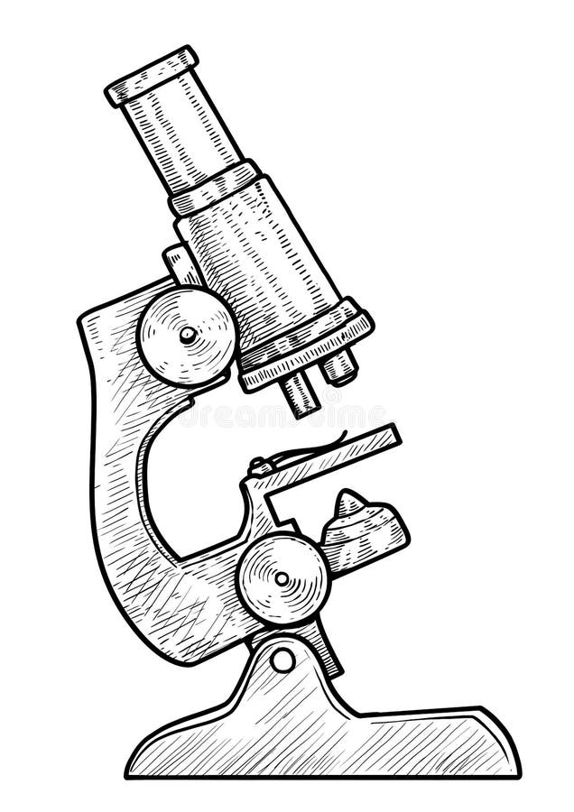 Microscope Illustration, Drawing, Engraving, Ink, Line Art