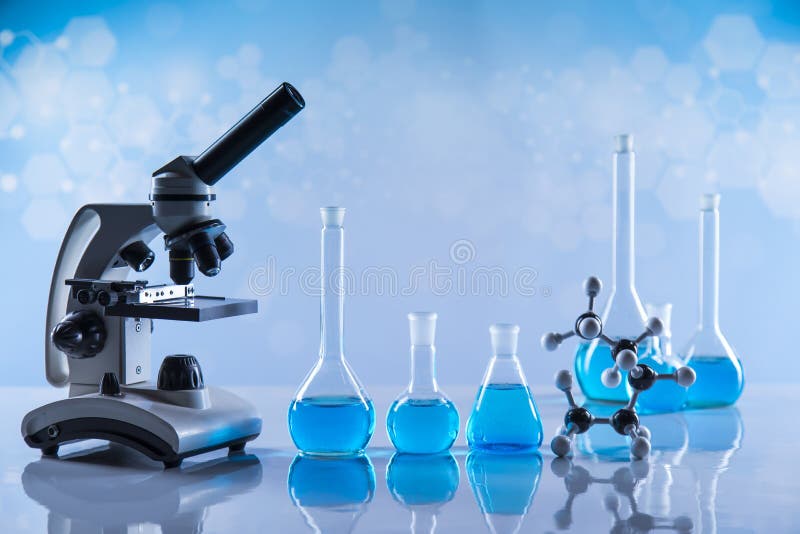 Microscope, Laboratory Beakers,Science Experiment Stock Image - Image ...