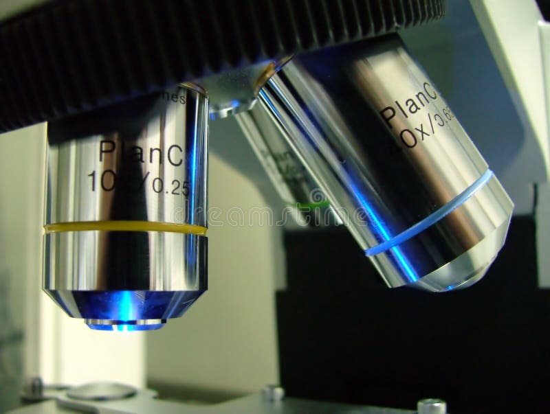 Microscope lens stock image. Image of blue, forensic, close 1385269