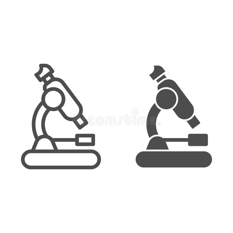 Microscope line and solid icon, school concept, equipment for chemistry and biology sign on white background, Scientific