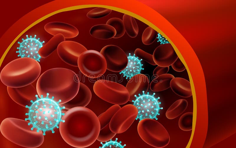 Microscope virus close up blood vessel 3d rendering. Laboratory analysis infection virus influenza flu pneumonia. Modern stock illustration