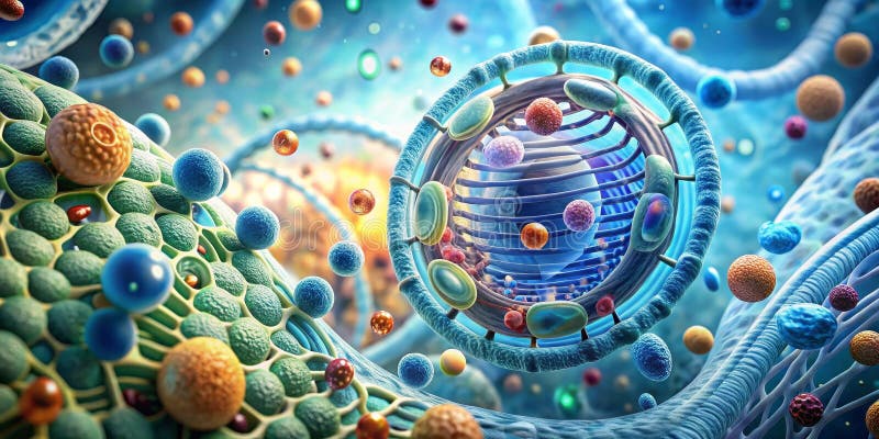 Microscopic cellular structure a detailed visualization of organelles and membranes. Generative AI vector illustration