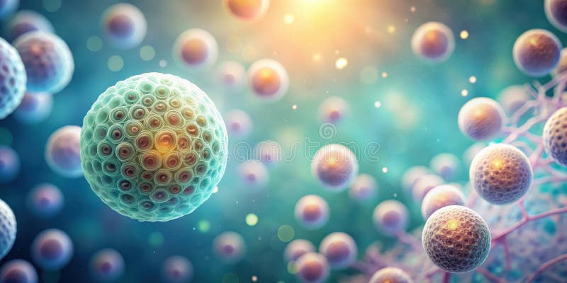 Microscopic cellular structures illuminated a detailed visualization of organic spheres in a complex network. Generative AI vector illustration