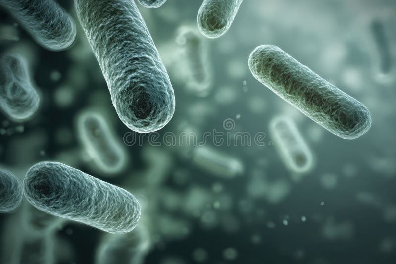 Microscopic organisms floating against a hazy, blue and green background are shown royalty free stock photography