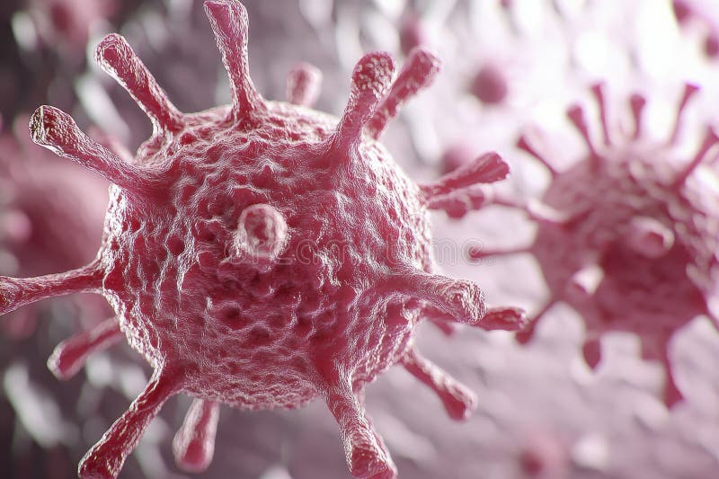 Microscopic Red Virus Particles Detailed 3D Medical Illustration royalty free illustration