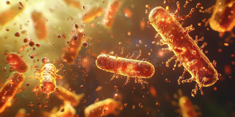 Microscopic view of bacteria and particles in a glowing liquid environment. Generative. Membrane diffusion stock images, royalty-free photos and pictures