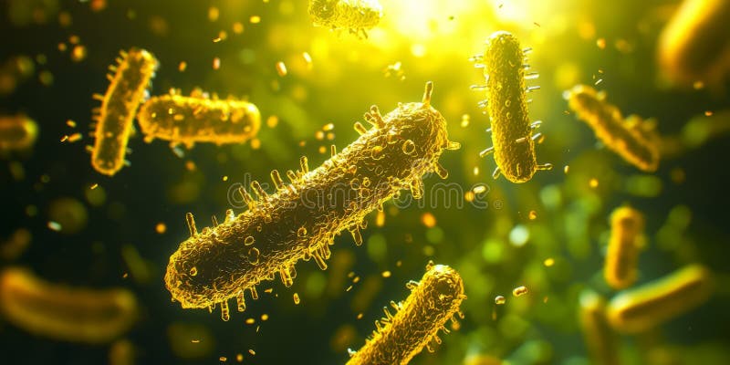 Microscopic view of bacteria and particles in a glowing liquid environment. Generative. Membrane diffusion stock images, royalty-free photos and pictures