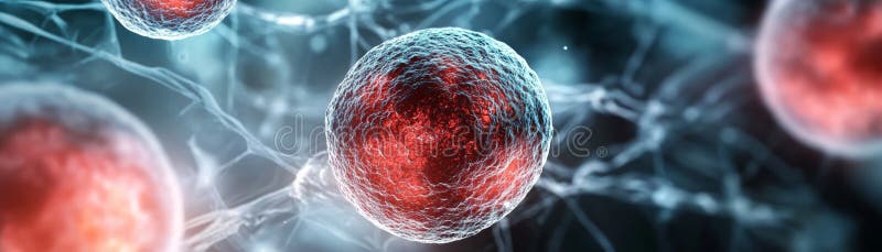 Microscopic view of cells with a red nucleus ,Generative AI. Biological classification system illustrations